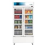 Pemberly Row 39" 2-Glass Door Merchandiser Refrigerator, 21.9 cu. ft. Capacity, White Finish, Adjustable 8 Shelves, Digital Temperature Control, Freestanding Commercial Fridge for Retail, Cafe, or
