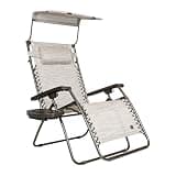Bliss Hammocks 2 Pack 30" Wide XL Zero Gravity Outdoor Lounge Chair, Adjustable Patio Furniture with Canopy and Side Table, 360 lb Capacity, Sand