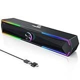 Tylubio Computer Speakers for PC Desktop, Flowing LED Under-Monitor Soundbar with Clear Stereo Sound, Bluetooth & USB 2-in-1 Audio Input, PC Speaker for Monitor Laptop, Black
