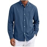 Lmdudan Men's Button Down Long Sleeve Shirts Loose Fit Collared Dress Shirts Casual Business Blouses with Chest Pockets Navy