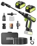 Portable Pressure Washer Cordless 2 Batteries - 1200PSI Brushless Battery Powered Power Washer with 6-in-1 Nozzle, Foam Cannon, 3 Power Level, Hand Held Pressure Washer for Cars Patio Driveway
