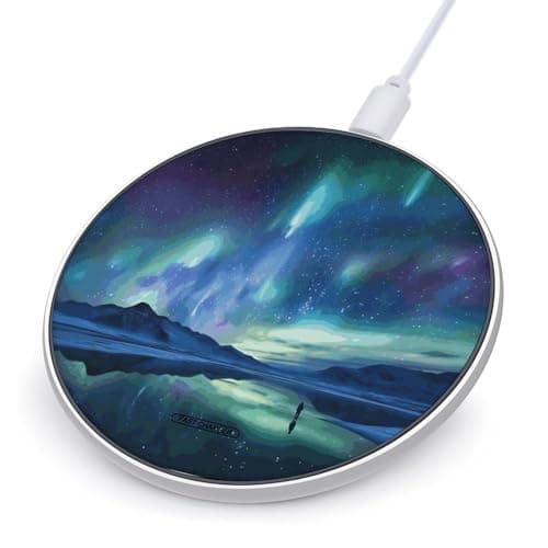 Northern Lights Wireless Charger 10W Fast Charging Pad Anti-Slip Qi Certified Wireless Charging Pad Charging Station Portable Phone Charger for All Wireless Charging Smartphone