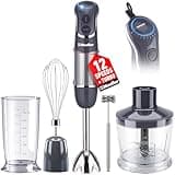Mueller Multistick 5-in-1 Immersion Blender Handheld,12 Speed Hand Mixer-Turbo Boost,Heaviest Duty Copper Motor,Titanium reinforced Blades Hand Blender,Milk Frother Wand,Whisk,Beaker,Chopper,Grey