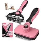 3PCS Self Cleaning Slicker Brush & Pet Grooming Rake & Flea Comb for Dogs,Cats and Horses | Double-Sided Dematting Comb & Skin Friendly Deshedding Grooming Tool | Pet Supplies (Light Pink)