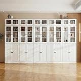 TUSY 85.5" Modern Bookcase with Glass Doors Set of 5, White 7-Tier Tall Wooden Bookshelf with Storage for Home Office, Large Curio Cabinet for Living Room, Office, Bedroom, Family Room