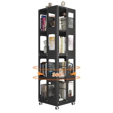 Omethey 360° Rotating Stackable Shelves Bookshelf Organizer - Black (5 Tier)