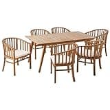 Patio Dining Set for 6, Acacia Wood with Cushions - Outdoor Table and 6 Chairs Set for Backyard Deck Garden - Water Resistant Rustic Furniture with Open Slat Design, Easy Assembly