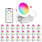 SikSog 24Pack Smart Recessed Lighting 4 Inch RGBCW Color Changing 12W LED Downlight with Junction Box,1080 Lumen Recessed Ceiling Light Compatible with Alexa,Dimmable by Bluetooth Control