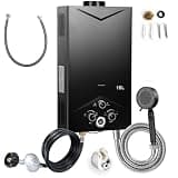 Tankless Water Heater Propane 4.21GPM 16L, Outdoor Portable Gas Hot Water Heater with Digital Display, Multi-Protection Instant Propane Shower for Camping Trips, RV and Boat Cabins (Black)