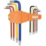Klein Tools CBLS10 SAE Hex Key Caddy Set, Long Ball-End, 3/32 to 3/8-Inch, Color-Coated Keys for Easy Identification, 10-Piece