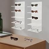 JOMCYDM 2PCS Sunglasses Holder Rack, 5 Tier Eye Glasses Shelf, Clear Acrylic Eye Glasses Shelf for Boutiques, Optometry Stores, Retail Stores, Eyeglasses Stores