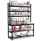Aquzee Large Bakers Rack for Kitchens, 47in Wide (47.2“W x 15.7”D x 70.8" H) 6 Tiers Kitchen Stand with Hutch & Storage, Black Freestanding Tall Bakers Racks Organizer with Shelves