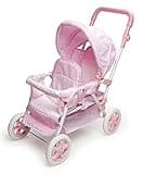 Badger Basket Double Front to Back Stroller for Dolls - Lightweight Foldable Toy Pram with Gingham Fabric Canopy and Storage Basket – Fun Pretend Play for Kids Ages 3 and Up - Pink