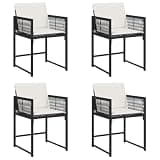 DXKDUSOKJ Outdoor Dining Chairs Set of 4 Black Cream, PE Rattan Dining Chairs with Powder-Coated Steel Frame, Cushioned Seats with Removable Washable Covers for Patio Terrace Balcony