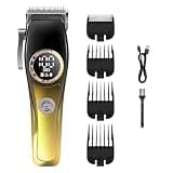 Hair Cutting Clippers for Men, Professional Barber Grooming Tool with 4 Guide Combs, Adjustable Blade and LED Display, 2000 mAh USB Rechargeable Battery, Gold Finish