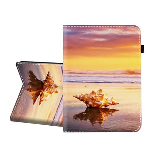 CICPLKSE Case for Samsung Galaxy Tab A 9.7 inch 2015 Model (SM-T550/T555C),Premium PU Leather Cover with Auto Sleep Wake,Seashell on Beach