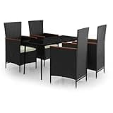 Roanoer 5-Piece Patio Dining Set Black Powder-Coated Steel Frame with Cream Cushions 55 x 28 in Rectangular Glass Table Adjustable Backrest Outdoor Bistro Set for Garden Balcony Backyard