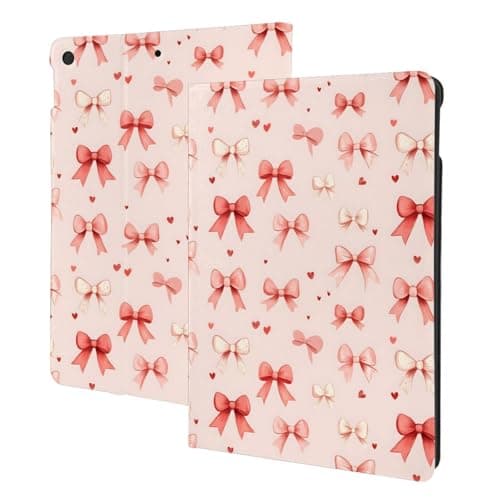 Compatible with iPad 9th/8th/7th Generation Case - Bowtie Heart Pink Print Fashion Compatible with iPad 10.2 Case, Folio Stand, Auto Wake/Sleep, Tablet Case Cover