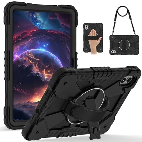 Compatible with Xiaomi Redmi Pad 2 Pro 12.1 Inch 2025 Model Case,Multi-Function Shockproof Cover with Rotating Stand, Kickstand, Hand Strap & Shoulder Strap(Black)