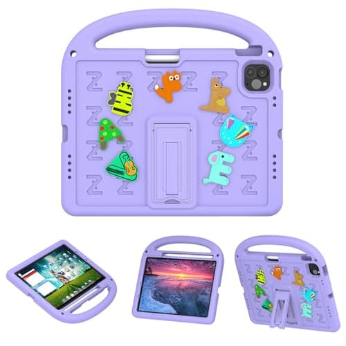 LJcase for iPad Air 11 Inch Case 2024 M2 (Air 6th Generation Case),Kids Friendly Universal Shockproof Protective Case with Shoulder Strap & Stand Handle (Purple)
