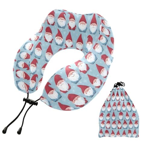 OTVEE Christmas Gnome with White Beard Travel Pillow, Memory Foam Neck Pillow Head Support Soft Pillow for Sleeping Rest, Airplane Car & Home Use