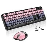 Wireless Keyboard and Mouse, MOFII 104 Round Keycaps Retro Typewriter with OTG & Brush, Full-Size Ergonomic, Ideal for Windows PC, Home, Office and College Peach Pink