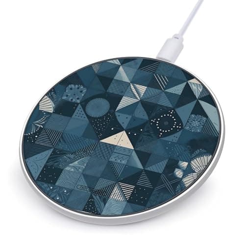 Blue Geometric Pattern Wireless Charger 10W Max Fast Wireless Charging Pad Lightweight Charging Station Portable Ultra Slim Charger Mat for Most Phone for Travel Home Office Desk