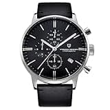 QUORVEXA Pagani Design 2720k Men Quartz Chronograph Sports Watches Waterproof Men Fashion Wristwatches Stainless Steel Business Watch for Men Casual Watches (Leather Black)