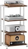 Ardier 4-Tier Media Storage Stand, Audio Media Rack for Living Room, Gaming Room, Music Studio, Wooden Game Console Shelf for TV Accessories/Audiovisual Equipment/Optical Disc/PS4, White