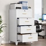 Metal Lateral File Cabinet with Lock, 4 Drawers Metal Filing Cabinet, White Freestanding Storage Cabinet for Home Office, Printer Stand, Study & Bedroom