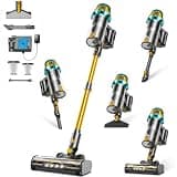 Cordless Vacuum Cleaner,600W/58KPa 55Mins Vacuum Cleaners for Home,Self-Standing Stick Vacuum with Anti-Tangle Brush & 3 Suction Modes, 1.8L Dust Cup,Vacuum Cleaner for Hardwood Floors (Gold Blue)