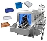 Automatic Crate Washer with 360° High Pressure Spray, 3 Stage Cleaning, Water Recycling System, Smart Control & Digital Temp Display for Plastic Tote Shopping Basket