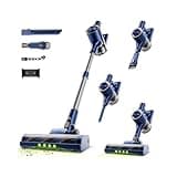 Shieal Cordless Stick Vacuum Cleaner - 40KPA Powerful Suction Vacuum with 45 Min Runtime, Detachable Battery, Anti-Tangle & 1.5L Dust Cup, 8 in 1 Vacuum Cleaner for Pet Hair, Carpet, HardFloor, Blue