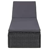 YUOGHRTFE Outdoor Sunlounger with Reclining Backrest, PE Rattan Chaise Lounge in Black and Dark Gray, Weather-Proof Sunbed for Pool Patio Garden, Thick Padded Cushion with Removable