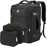 SHRRADOO Travel Backpack for Women & Men,Airline Approved Carry On Luggage,TSA Overnight Bags,40L Personal Item Travel Bag fits 17" Laptop,Carry on Bag with Underwear Bag Cosmetic Bag Set 3pcs (Black)