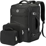 SHRRADOO Travel Backpack for Women & Men,Airline Approved Carry On Luggage,TSA Overnight Bags,40L Personal Item Travel Bag fits 17" Laptop,Carry on Bag with Underwear Bag Cosmetic Bag Set 3pcs (Black)