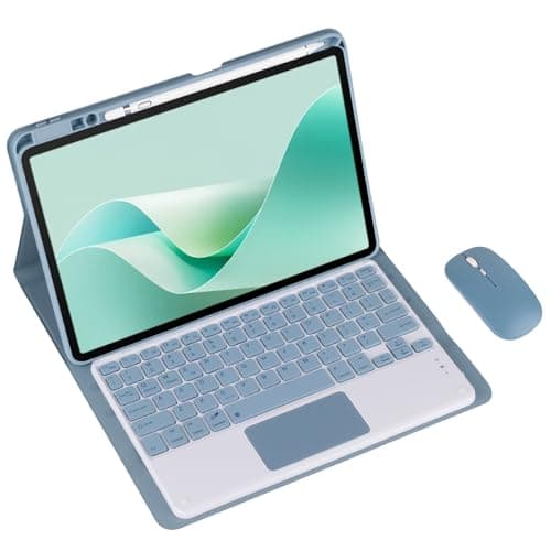 Magnetic Detachable Wireless Keyboard & Mouse Combo with Built in Pen Holder Leather Cover for Huawei MatePad 11.5-inch (2024) Tablet Keyboard Case (Blue,Touch Pad and Mouse)