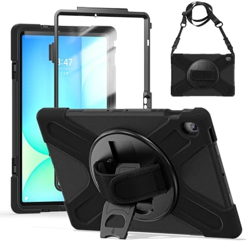 Case for Galaxy Tab S10 FE+ 13.1" 2025, with Screen Protector+360 Rotating Hand Strap&Stand+Shoulder Strap (Black)