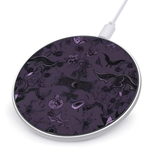 Purple Black Goth Spooky Wireless Charger Portable 10W Fast Wireless Charging Pad Compatible with Phone Ultra-Thin Charging Station Lightweight Charger Mat for Travel Home Office Desk