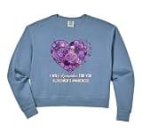 Womens Purple Squad Alzheimer Awareness Ribbon Support Team Comfort Colors Crop Sweatshirt