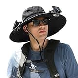 Xakava Outdoor Wide Brim Sun Hat with 2 Solar Fan Sun Bucket Hat for Men Women UPF 50+ Bucket Fishing & Beach Hat with Fan Built in (US, Alpha, Medium, XX-Large, Black)