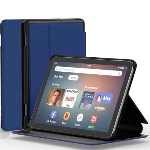 All-New Fire HD 8 & 8 Plus Tablet Case(12th/10th Generation, 2024/2022/2020), SHREBORN Multi-Gear Adjustable Stand Tablet Covers with Auto Wake/Sleep,Incompatible with iPad Alcatel TCL-Navy Blue