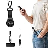 MoKo Anti-theft Phone Tether, Phone Lanyard Retractable Steel Line Cellphone Strap with Locking Carabiner and Metal 360° Tether Tab for Outdoor Skiing Hiking Climbing Fishing, Black