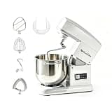 Rostbake Temperature-Controlled Stand Mixer, 7.4QT Dough Mixer with Double-Wall Cooling Bowl, 11-Speed Low-Noise Kitchen Mixer for Bread, Pizza, Sourdough & Baking (White, Digital Timer)