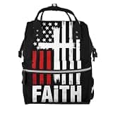 Fuzquwu Usa Flag Cross Print Diaper Bag Backpack,Travel Daypack For Mom Dad,Diaper Tote Backpack