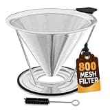 Pour Over Coffee Filter Reusable Stainless Steel - 800 Mesh Dual-Layer Cone Set with Stand and Cleaning Brush - Smooth, Rich Brew, Coffee Dripper Compatible with Hario V60, Chemex Brewers & Most Mugs