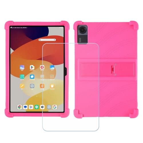BMPNLSZ TPU Cover for Lenovo Idea Tab Pro + HD Tempered Glass, Silicone Shell Bumper Protective Back Case - 9 Hardness Anti-Scratch Screen Protector (12,7") - Rosered