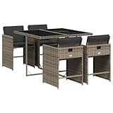 Kaorsrow 5 Piece Patio Dining Set with Cushions, Gray PE Rattan Outdoor Furniture Set with 4 Chairs and Tempered Glass Table, Space Saving Cube Design for Garden, Backyard and Porch