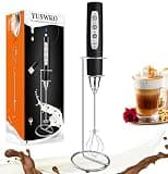 YUSWKO Black Handheld Milk Frother Wand with Stand for Coffee, Rechargeable Electric Whisk with 3 Heads 3 Speeds Drink Mixer Coffee Frother For Latte, Cappuccino, Hot Chocolate, Egg