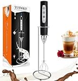 YUSWKO Black Handheld Milk Frother Wand with Stand for Coffee, Rechargeable Electric Whisk with 3 Heads 3 Speeds Drink Mixer Coffee Frother For Latte, Cappuccino, Hot Chocolate, Egg